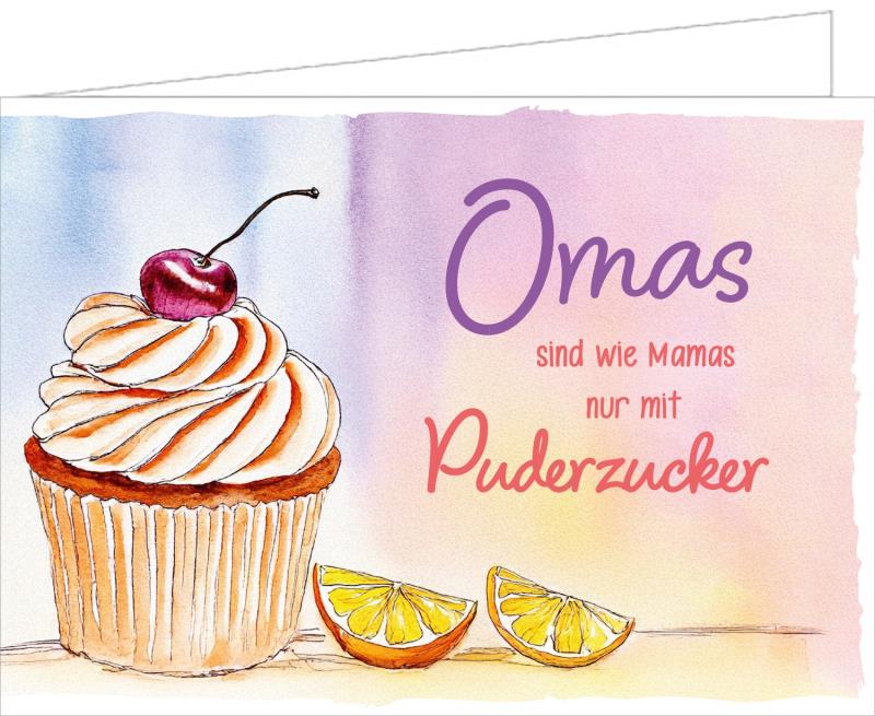 DIN A5 Grußkarte "Omas sind wie Mamas, nur mit Puderzucker"