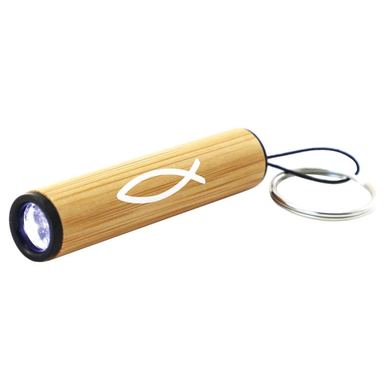 Flashlight with ichthys made of bamboo