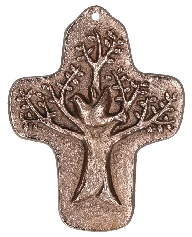 Kommunionkreuz aus Bronze "Geborgen in Gottes Hand"