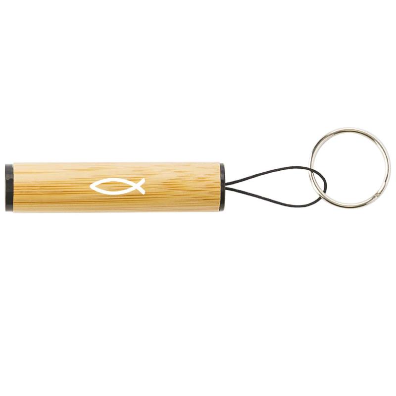 Flashlight with ichthys made of bamboo